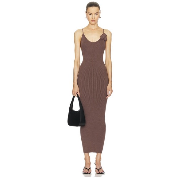 LPA Dresses & Skirts - LPA REVOLVE Dara Midi Dress Bodycon Ribbed SZ M Rosette Adjustable Strap Stretch
